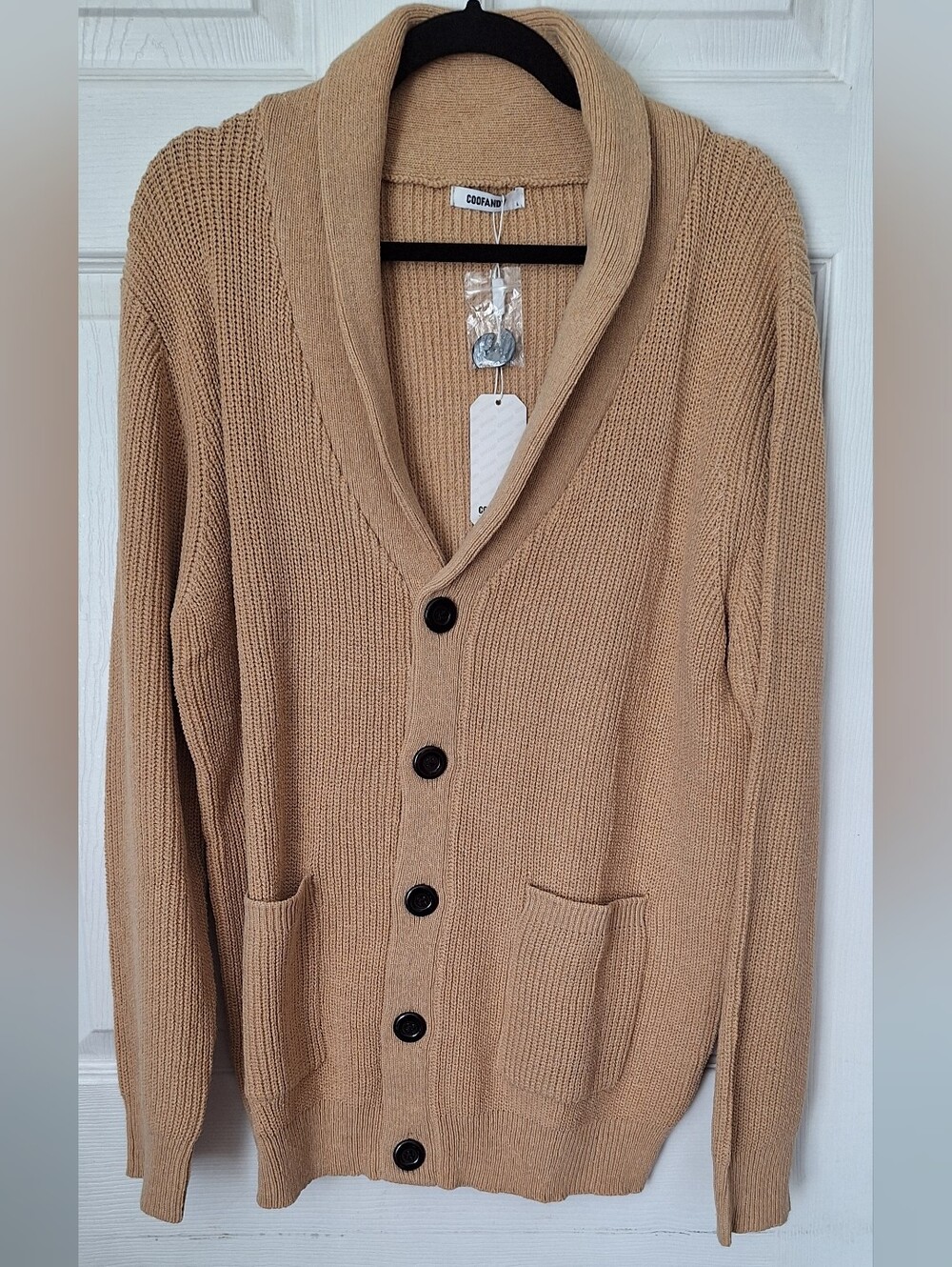 COOFANDY Men’s Shawl Collar Cardigan Sweater Khaki NWT